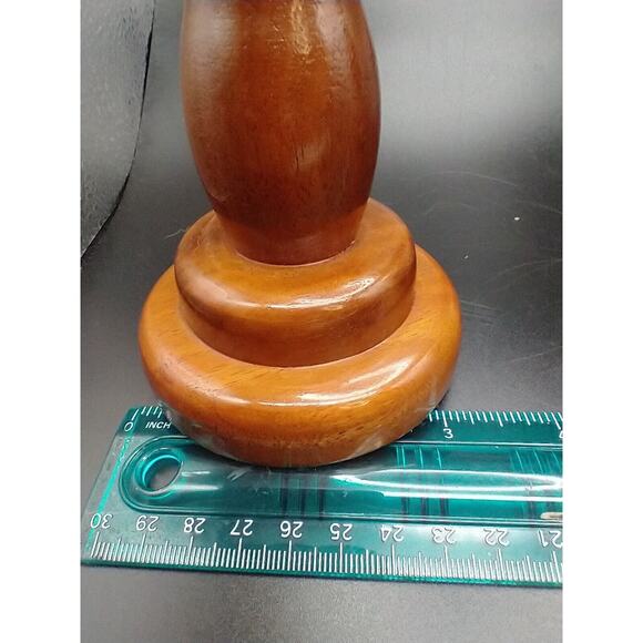 VTG Hand Turned Wooden Votive Candle Holders Offset Walnut? MCM Felted Pair - Picture 9 of 12